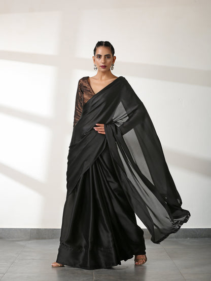 Dhiyona ST Black Satin Beauty Saree with Black Lace