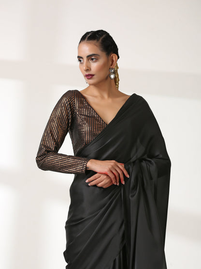 Dhiyona ST Black Satin Beauty Saree with Black Lace