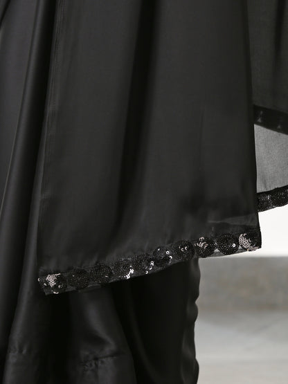 Dhiyona ST Black Satin Beauty Saree with Black Lace