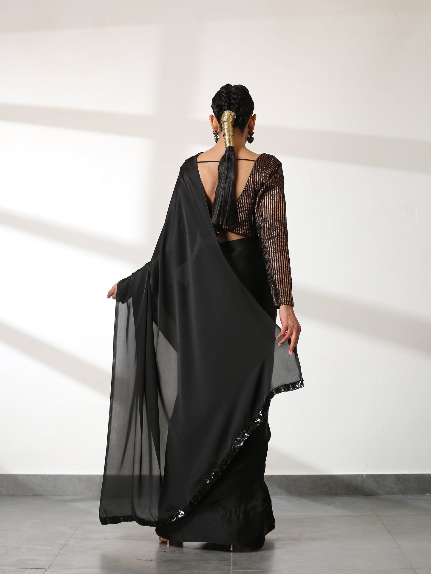 Dhiyona ST Black Satin Beauty Saree with Black Lace