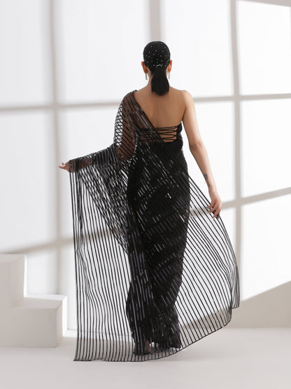 Dhiyona ST Black Impression Net saree