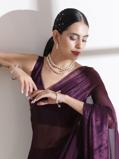 Dhiyona ST Dual Shade Wine Shimmer Chiffon Saree