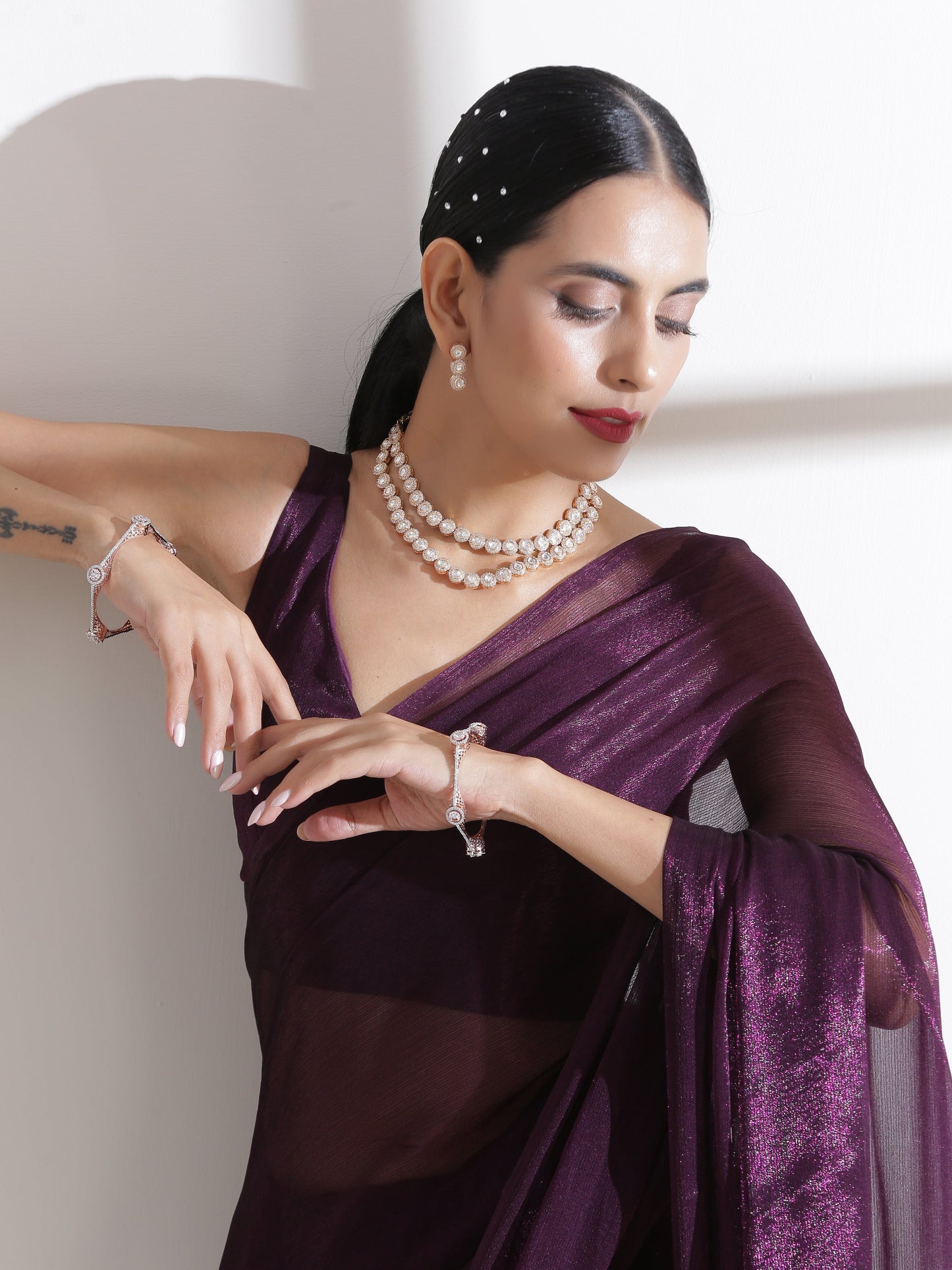 Dhiyona ST Blouse - V-Neck Wine Shimmer Blouse