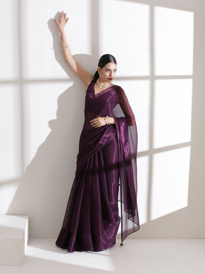 Dhiyona ST Dual Shade Wine Shimmer Chiffon Saree