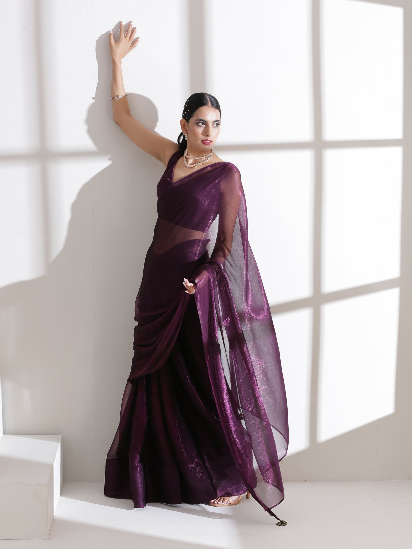Dhiyona ST Dual Shade Wine Shimmer Chiffon Saree