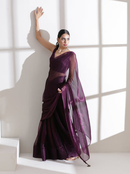 Dhiyona ST Dual Shade Wine Shimmer Chiffon Saree