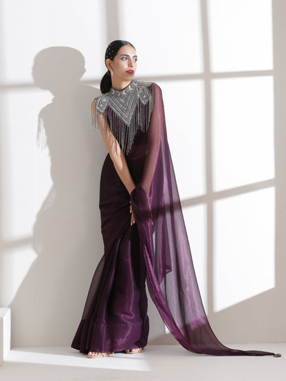 Dhiyona ST Cape - Silver Grey Beaded Diagonal Cape