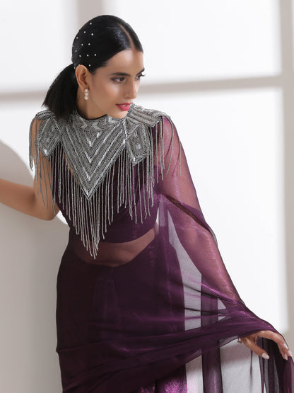 Dhiyona ST Cape - Silver Grey Beaded Diagonal Cape