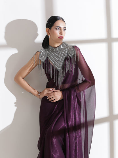 Dhiyona ST Blouse - V-Neck Wine Shimmer Blouse