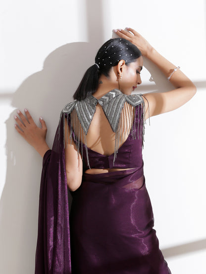 Dhiyona ST Cape - Silver Grey Beaded Diagonal Cape