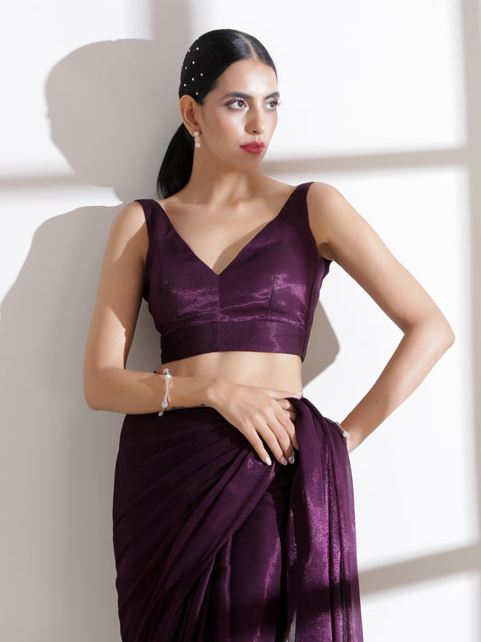 Dhiyona ST Blouse - V-Neck Wine Shimmer Blouse