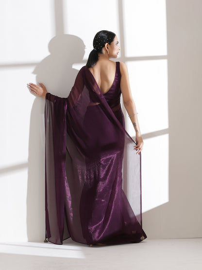 Dhiyona ST Dual Shade Wine Shimmer Chiffon Saree