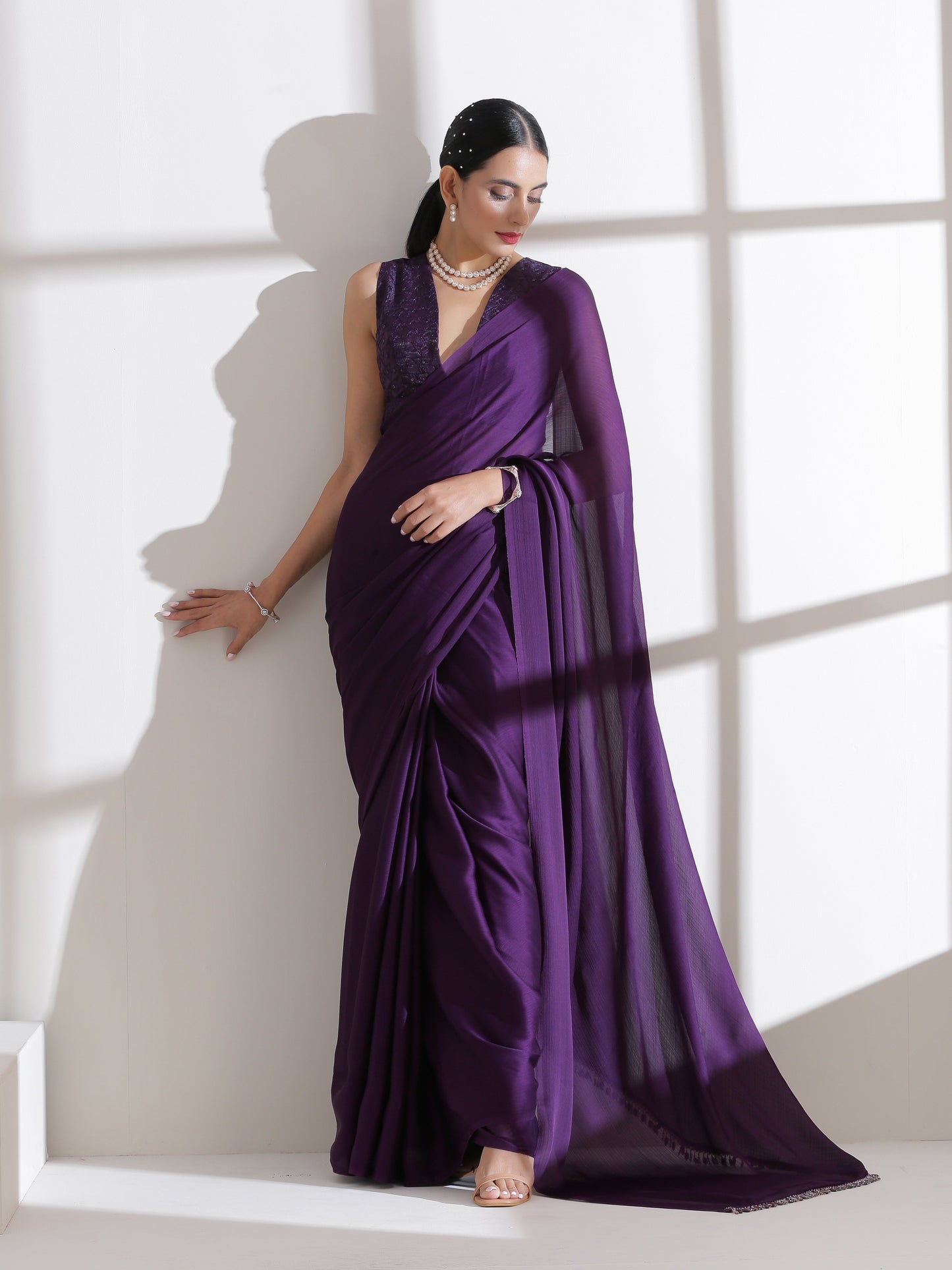 Dhiyona ST Royal Amethyst Purple Saree With Embroidered Blouse Fabric