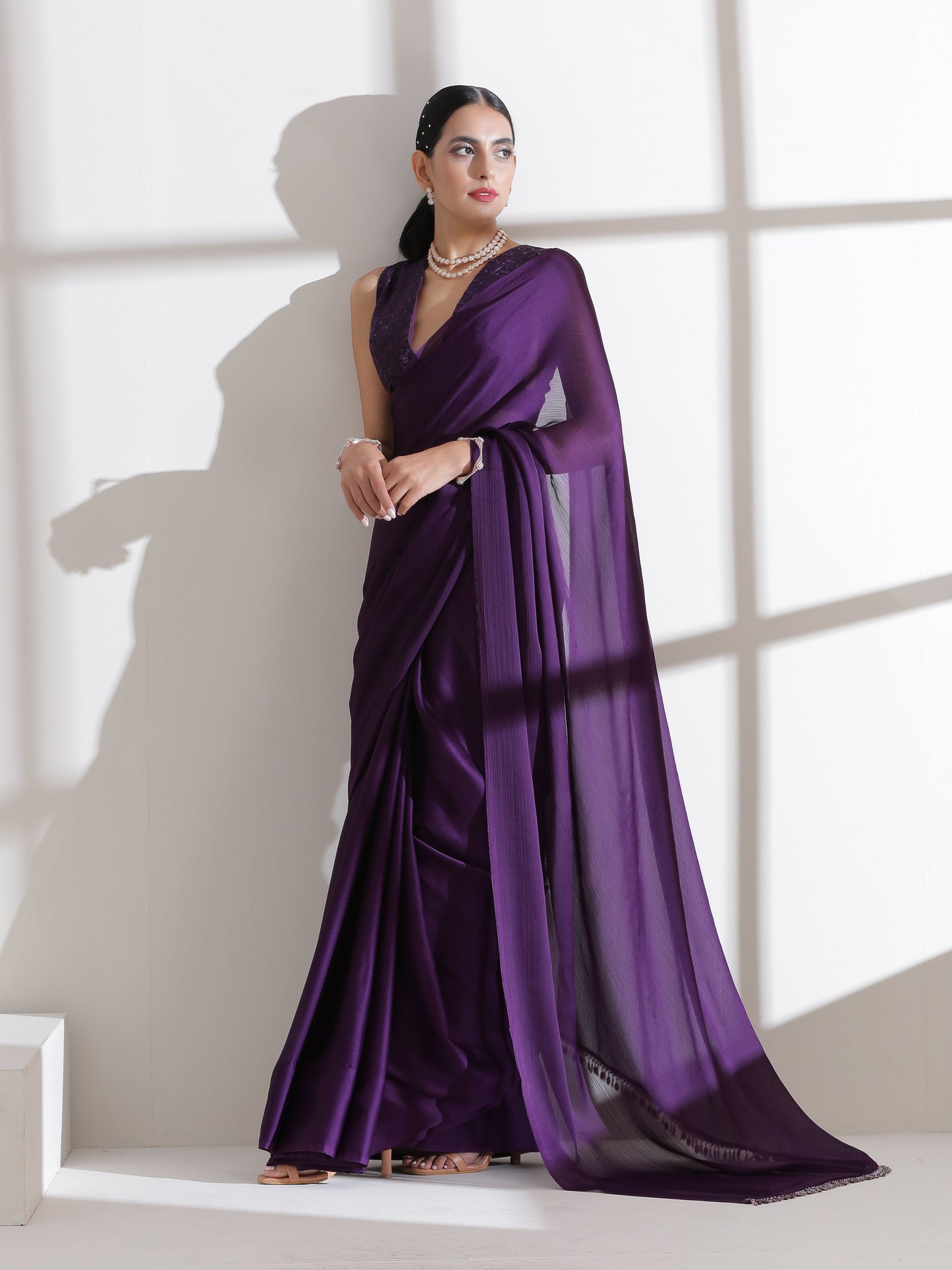 Dhiyona ST Royal Amethyst Purple Saree With Embroidered Blouse Fabric