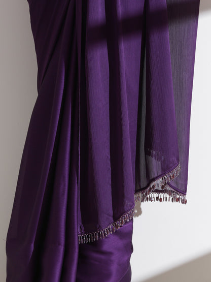 Dhiyona ST Royal Amethyst Purple Saree With Embroidered Blouse Fabric