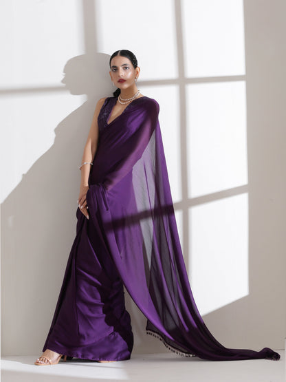 Dhiyona ST Royal Amethyst Purple Saree With Embroidered Blouse Fabric