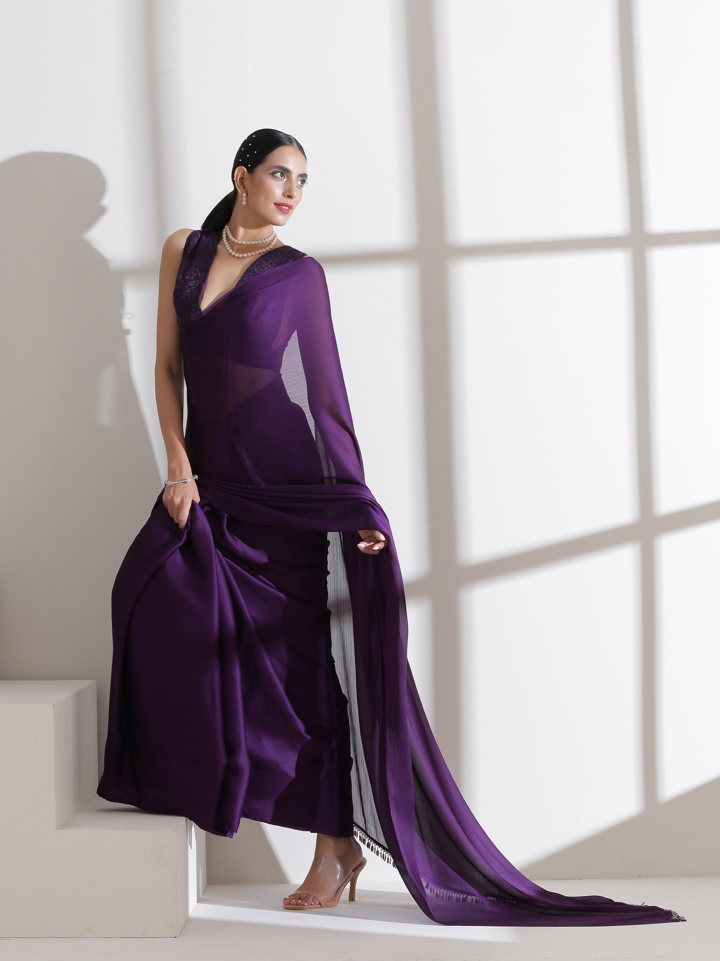 Dhiyona ST Royal Amethyst Purple Saree With Embroidered Blouse Fabric