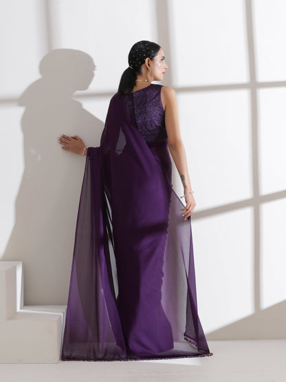Dhiyona ST Royal Amethyst Purple Saree With Embroidered Blouse Fabric