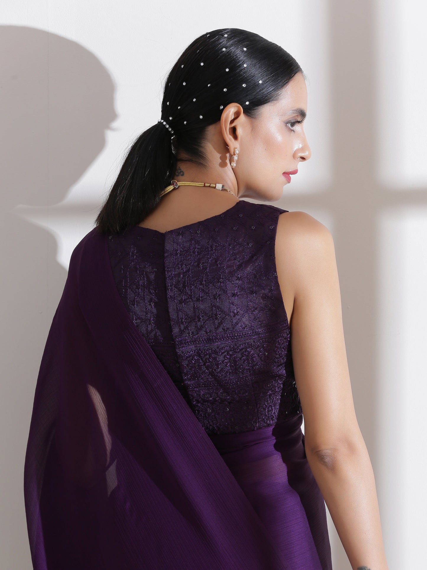 Dhiyona ST Royal Amethyst Purple Saree With Embroidered Blouse Fabric