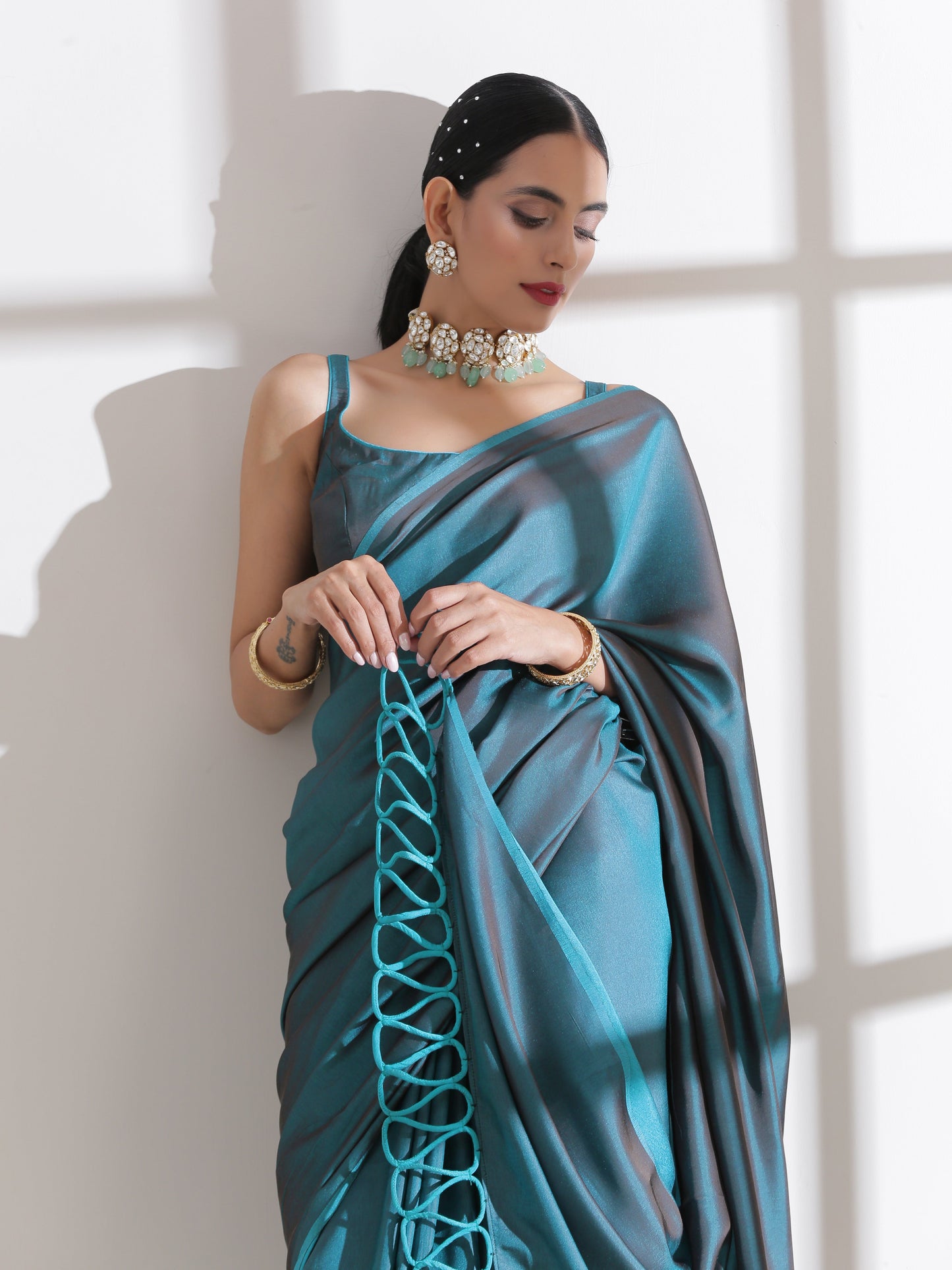 Dhiyona ST Blouse - Grandeur Square Neck Satin Blouse