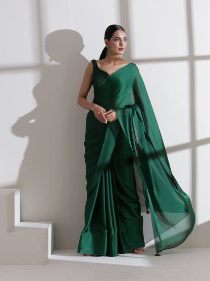 Dhiyona ST Green Royal Saree With Embroidered Blouse Fabric