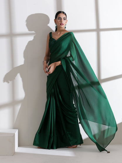 Dhiyona ST Green Royal Saree With Embroidered Blouse Fabric