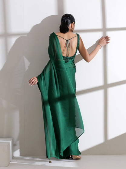 Dhiyona ST Green Royal Saree With Embroidered Blouse Fabric