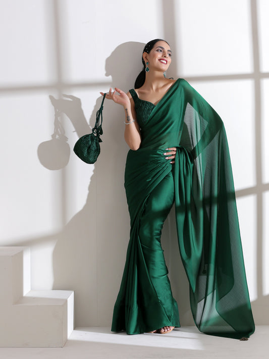 Dhiyona ST Green Royal Saree With Embroidered Blouse Fabric