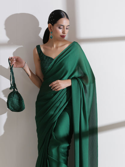 Dhiyona ST Green Royal Saree With Embroidered Blouse Fabric