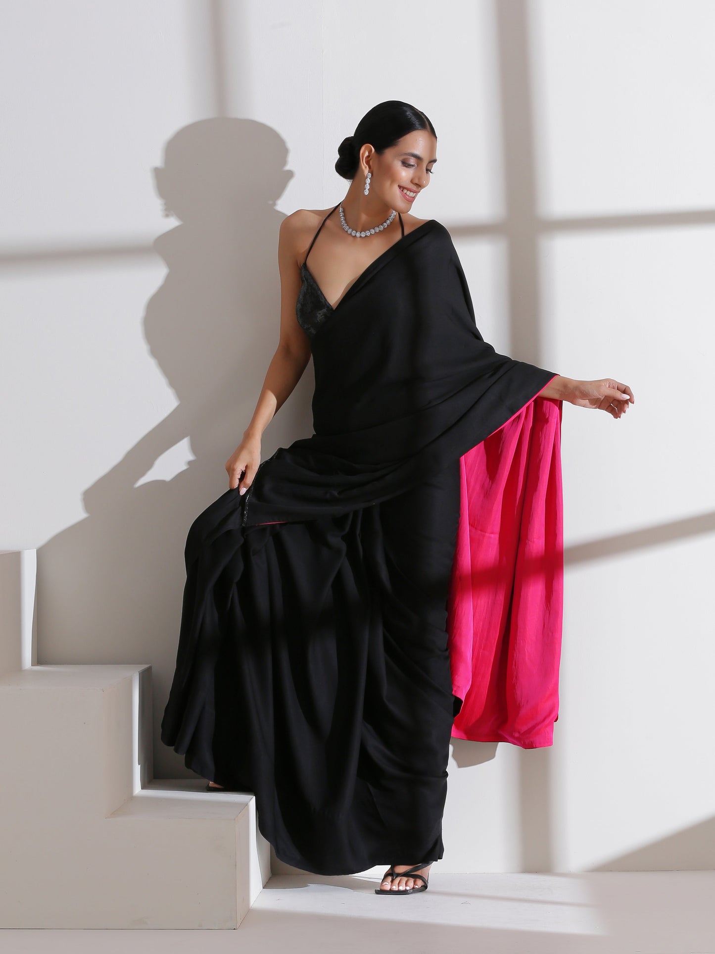 Dhiyona ST Fuchsia Black Surprise Saree