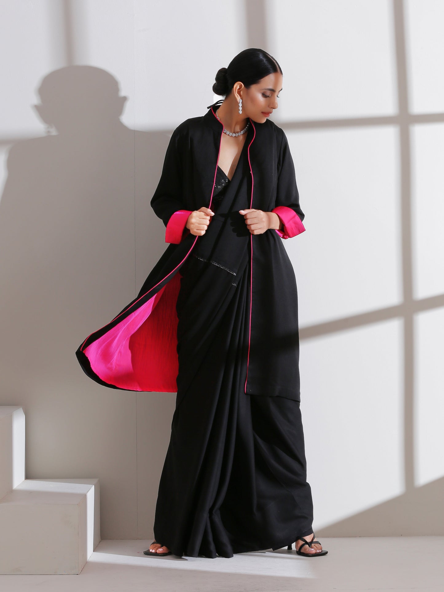 Dhiyona ST Fuchsia Black Surprise Saree