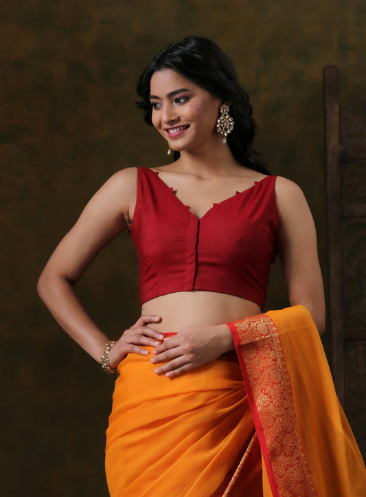 Dhiyona ST Blouse -Darling Maroon V neck Sleeveless Blouse