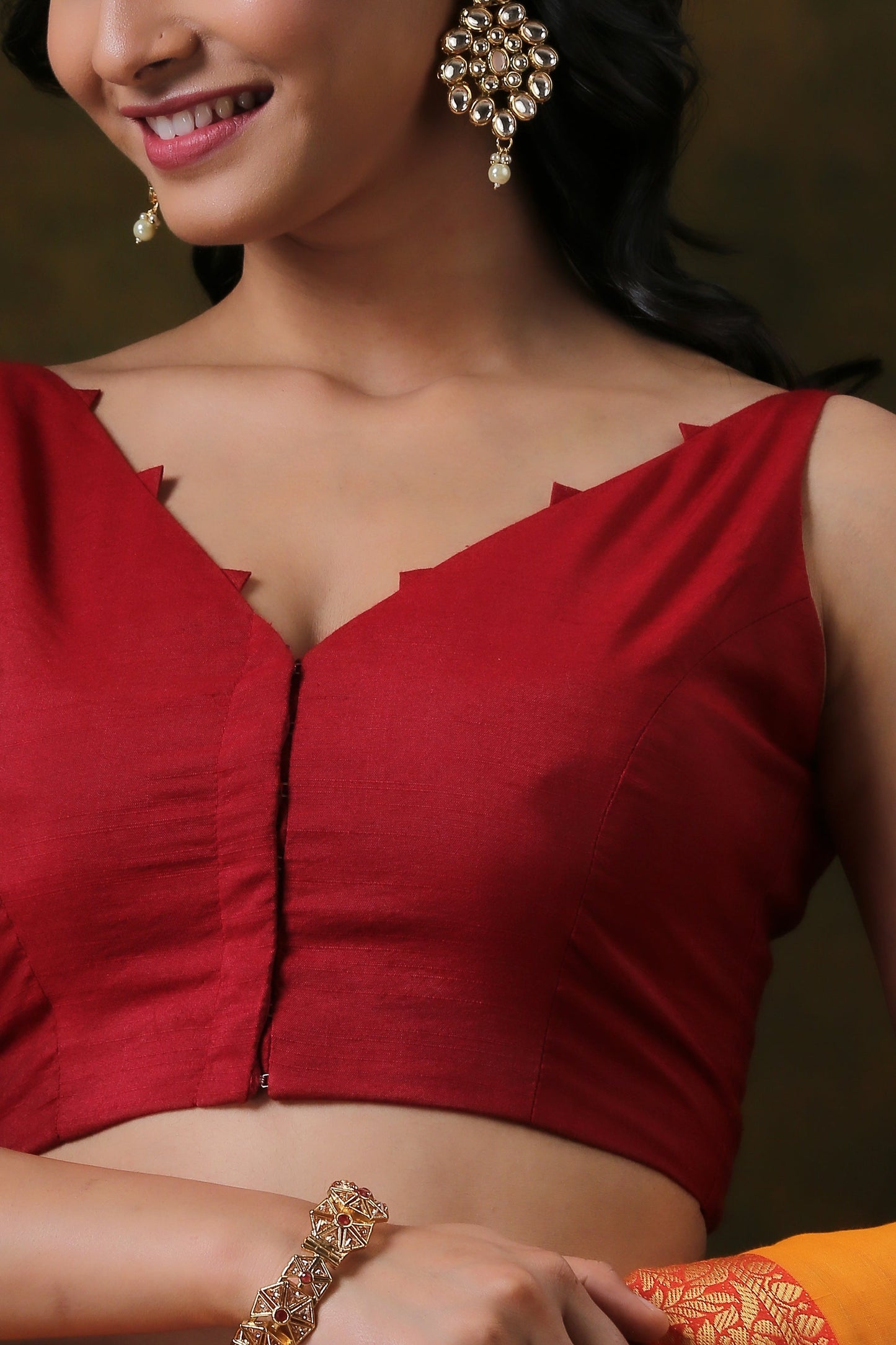 Dhiyona ST Blouse -Darling Maroon V neck Sleeveless Blouse