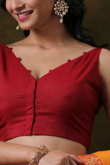Dhiyona ST Blouse -Darling Maroon V neck Sleeveless Blouse