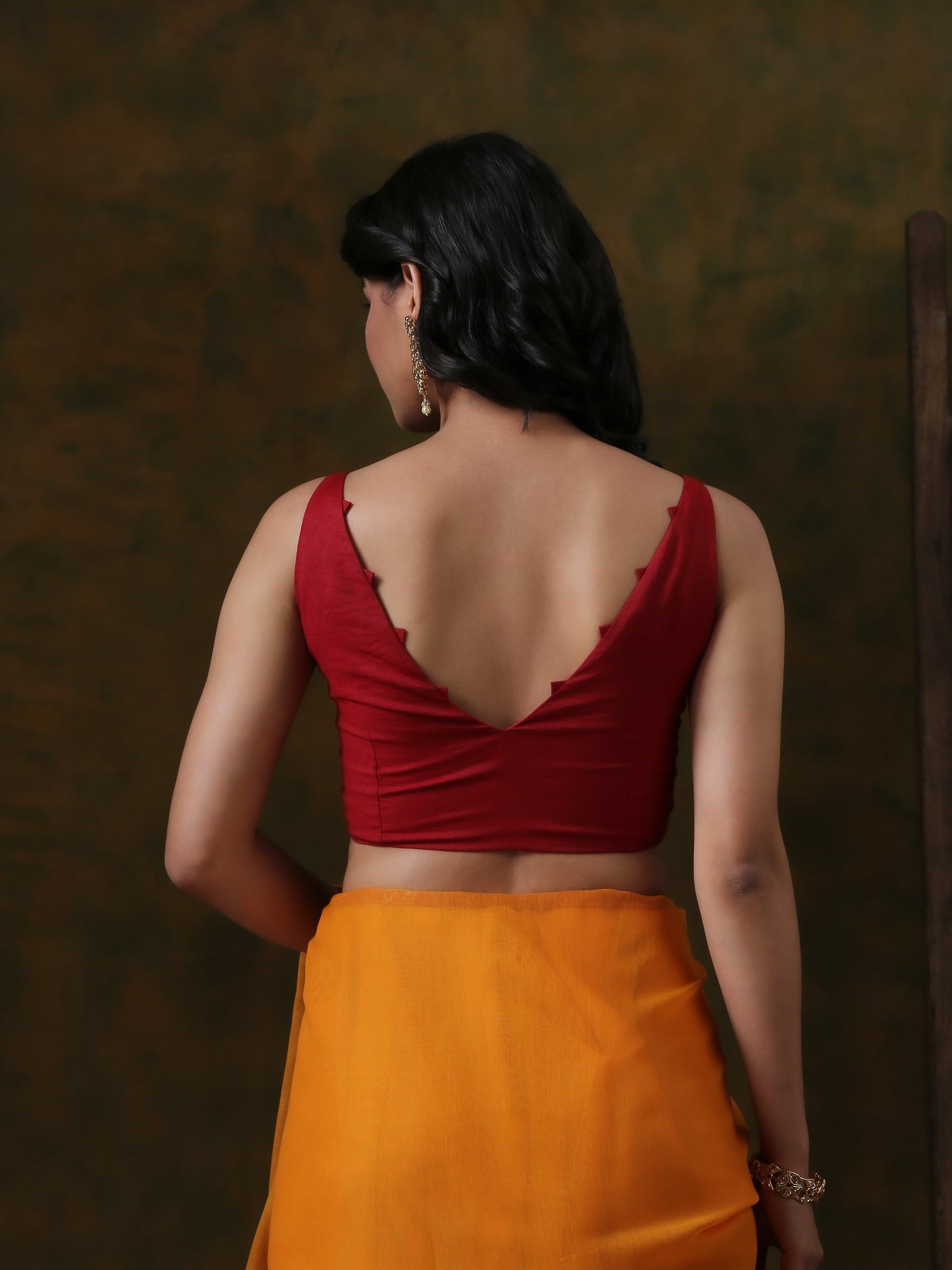 Dhiyona ST Blouse -Darling Maroon V neck Sleeveless Blouse