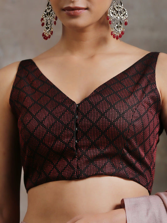 Dhiyona ST Blouse - Red & Black Woven Geometric Blouse