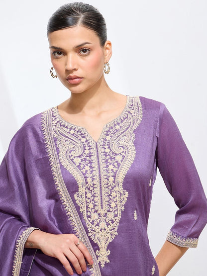 Dhiyona KL Women Ethnic Motifs Embroidered Regular Thread Work Kurta with Palazzos & With Dupatta