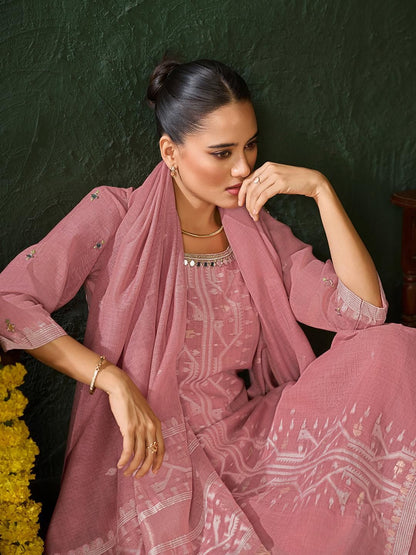 Dhiyona KL Women Pink Ethnic Motifs Embroidered Kurta With Palazzos & Dupatta