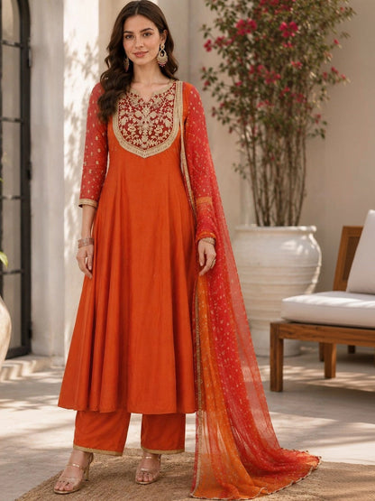 Women Ethnic Motifs Embroidered Regular Kurta with Palazzos & With Dupatta