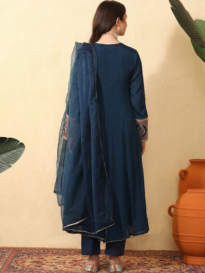 Ethnic Motifs Embroidered Empire Gotta Patti Chinon Kurta With Trousers & Dupatta