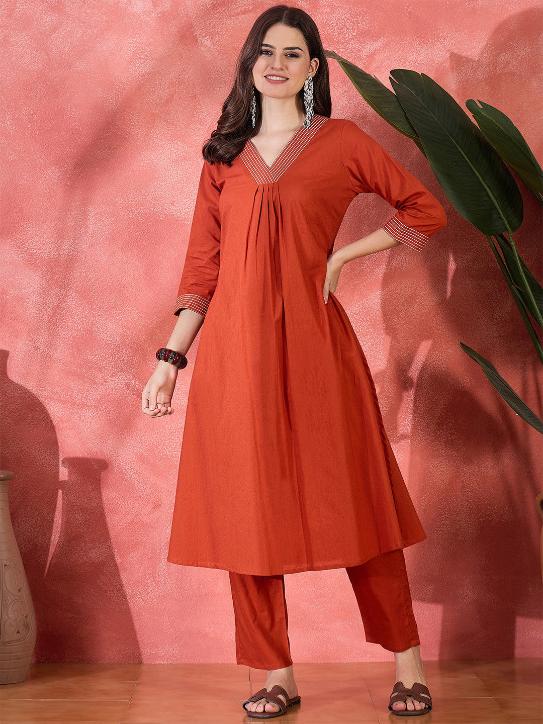 Dhiyona SN Pure Cotton V-Neck Kurta & Trousers