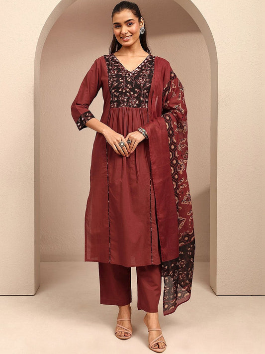 Ethnic Motifs Yoke Design Empire Mirror Work Kurta with Trousers & With Dupatta