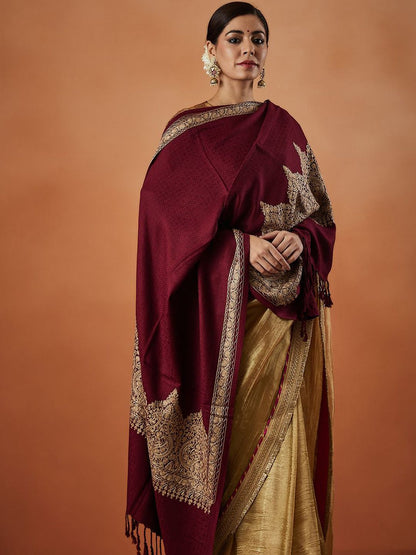 Dhiyona PA Ethnic Motifs Embroidered Fringed Shawl