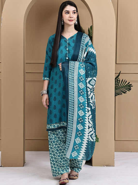Dhiyona KL Women Printed Cotton Blend Kurta Sets With Dupatta