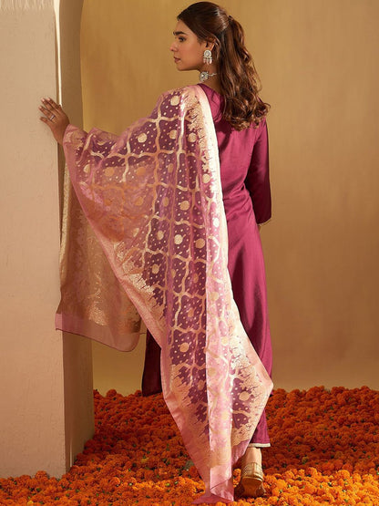 Dhiyona IE Ethnic Motifs Yoke Design Straight Gotta Patti Liva Kurta with Trousers & Dupatta