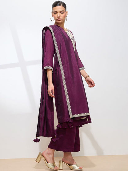 Dhiyona KL Women Ethnic Motifs Embroidered Regular Thread Work Kurta with Palazzos & With Dupatta