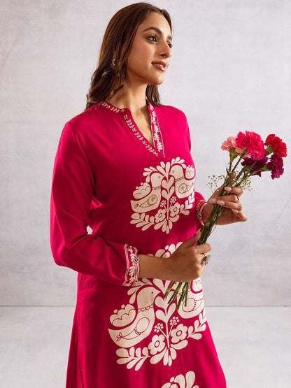 Ethnic Motifs Printed Mandarin Collar Straight Kurta With Palazzos