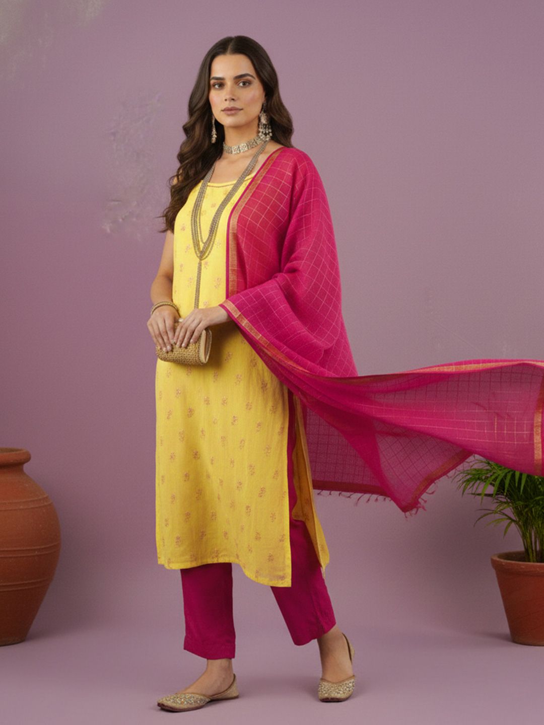Dhiyona CH Women Ethnic Motifs Printed Regular Kurta with Trousers & With Dupatta