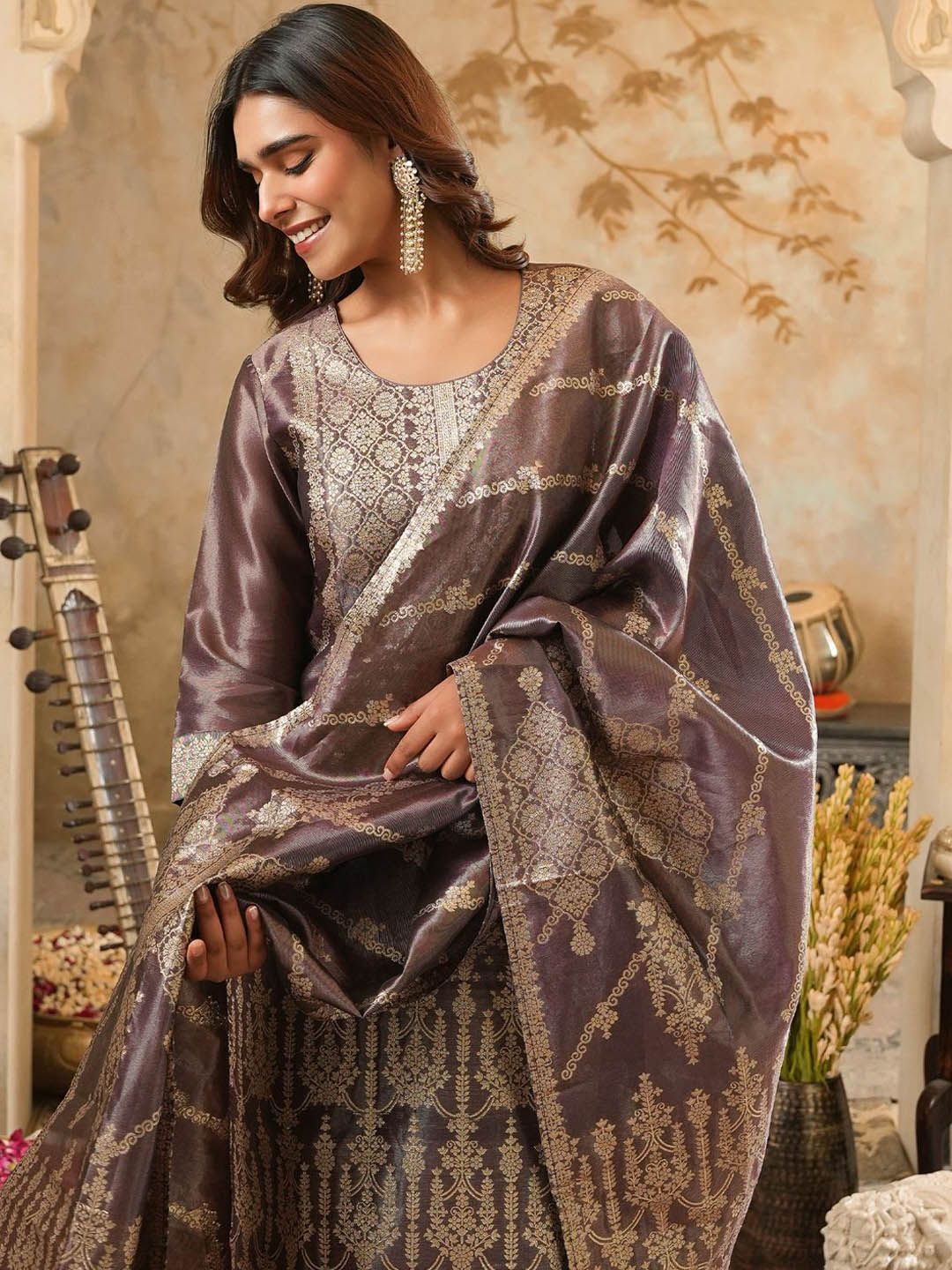 Women Ethnic Motifs Regular Kurta with Trousers & With Dupatta