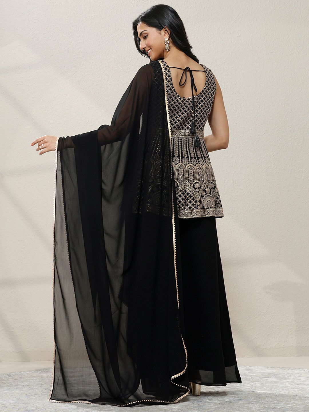Dhiyona LL Women Ethnic Motifs Embroidered Panelled Sequinned Kurta with Palazzos & With Dupatta